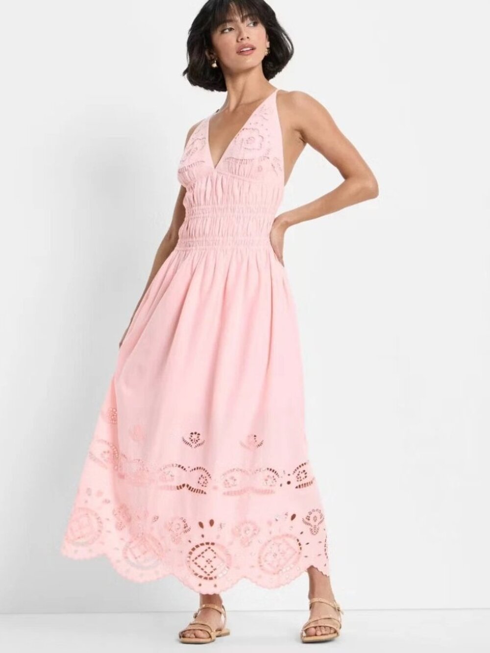 NEW Future Collective Eyelet Maxi A-Line Dress - Light Pink - Size 1X